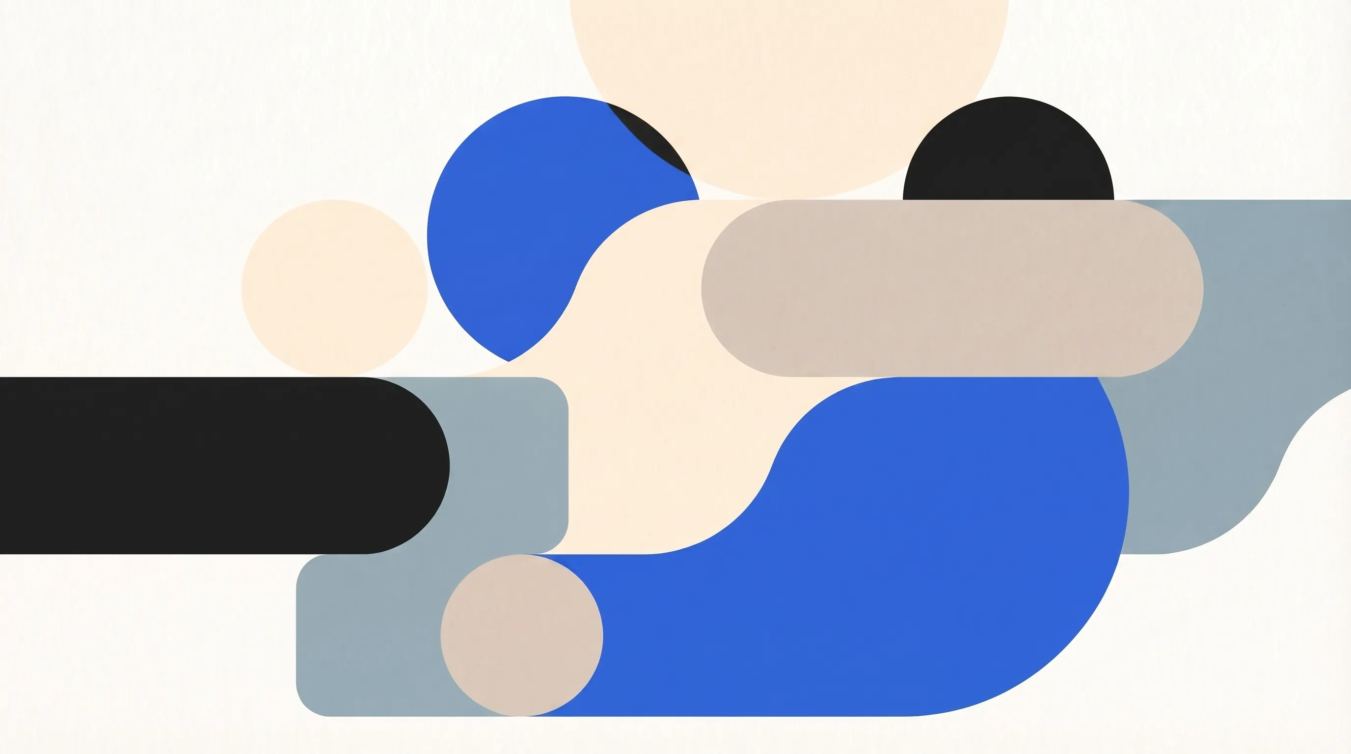 Abstract geometric composition in blue, charcoal, and cream